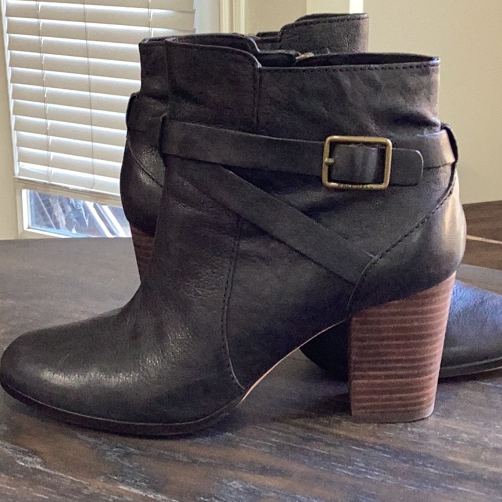 Cole Haan Black Ankle Boots with Brown Heel